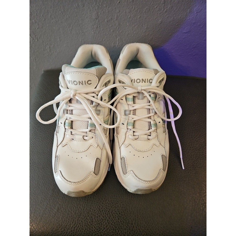 Vionic Walker Shoes Womens Size 10 Leather Athletic white/blue Ex.Condition (S25